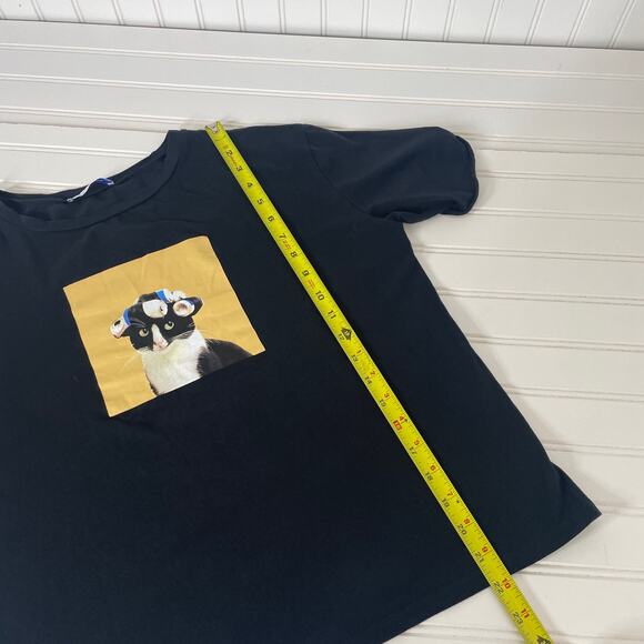 Zara/Carlson Black High Rise Velour Velvet Pants & Short Sleeve T-Shirt Size L - Picture 11 of 11